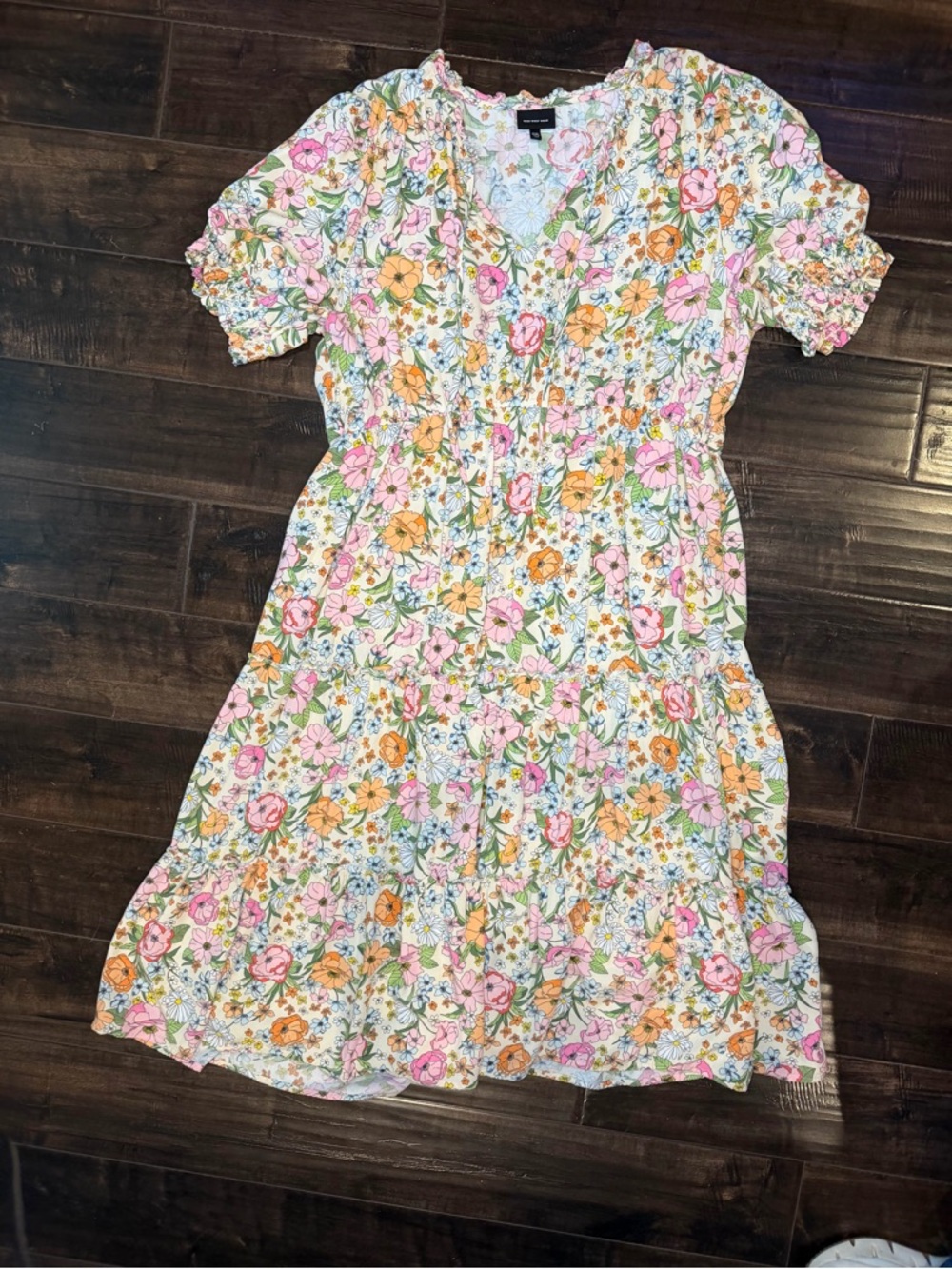 Who What Wear Floral Tiered Midi Dress XXL Pastel Boho Puff Sleeve Cottagecore